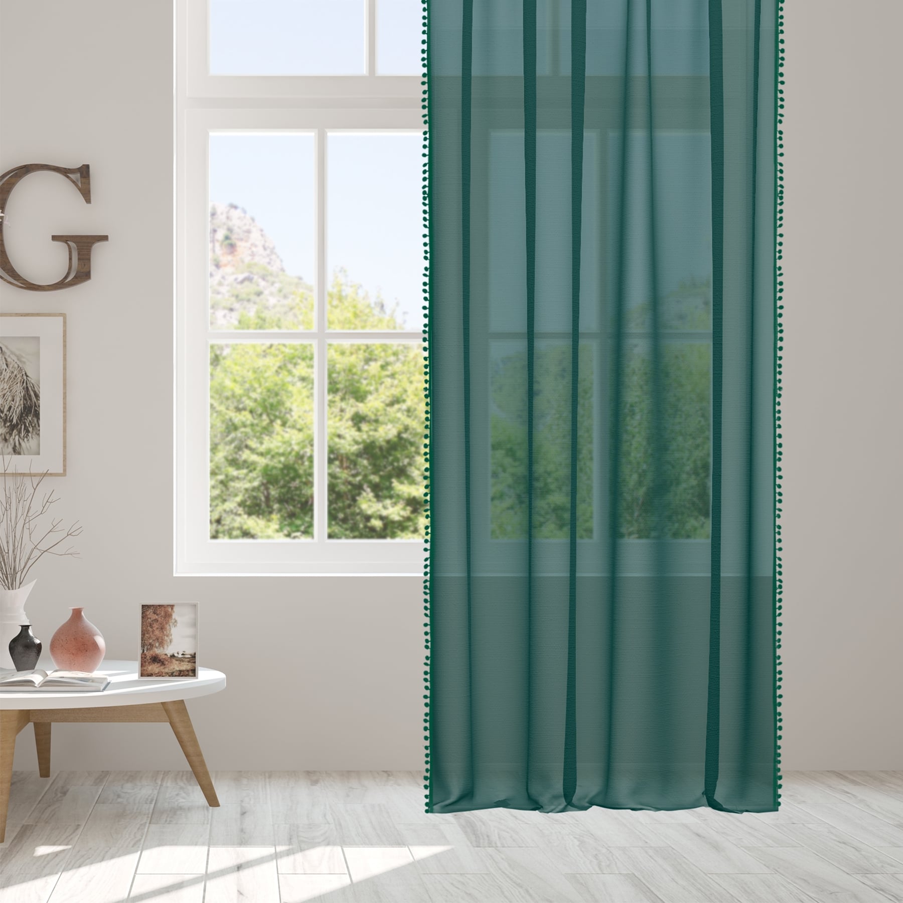 Curtain Dress ADI Green with Pompoms 140x250 cm