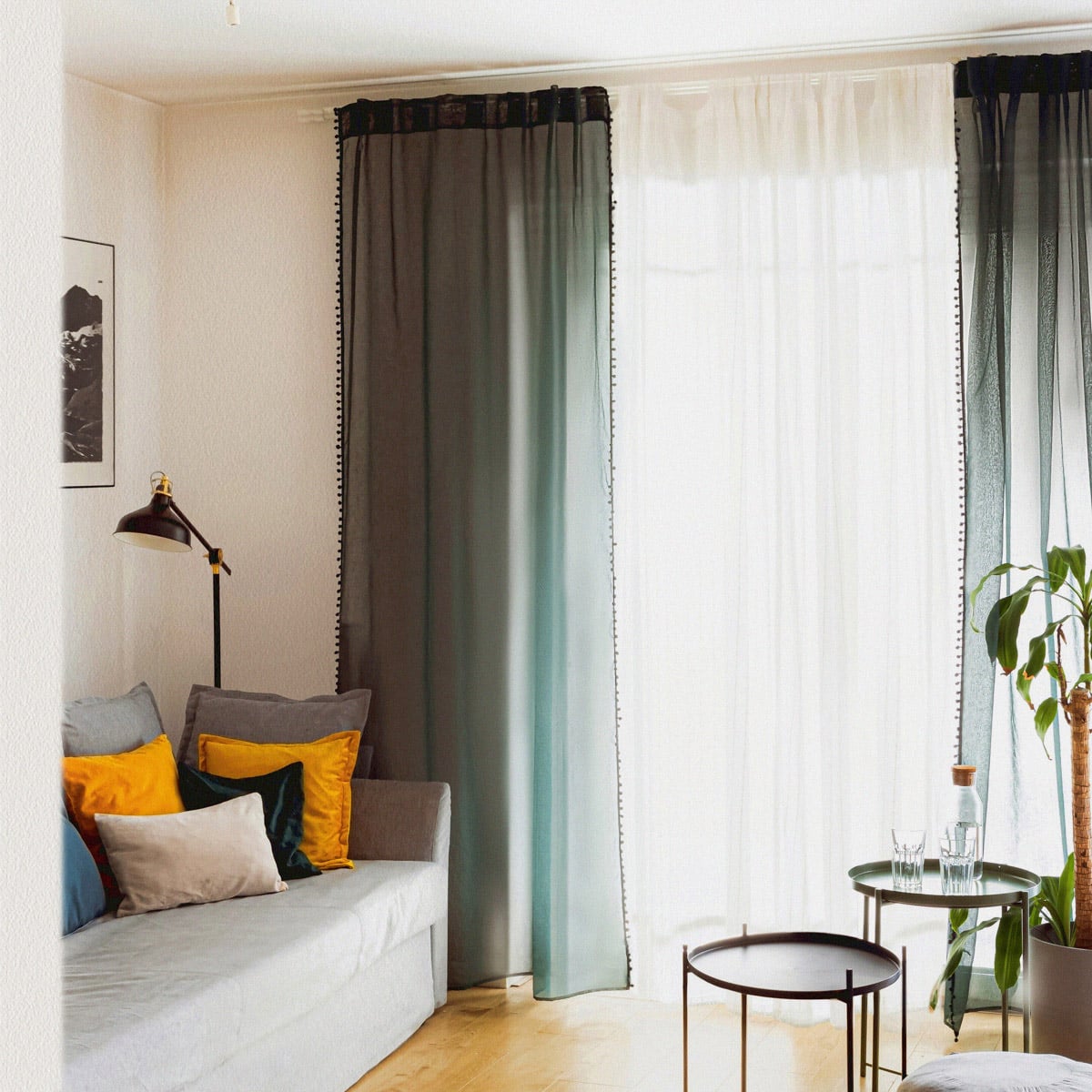 Curtain Dress ADI Green with Pompoms 140x250 cm