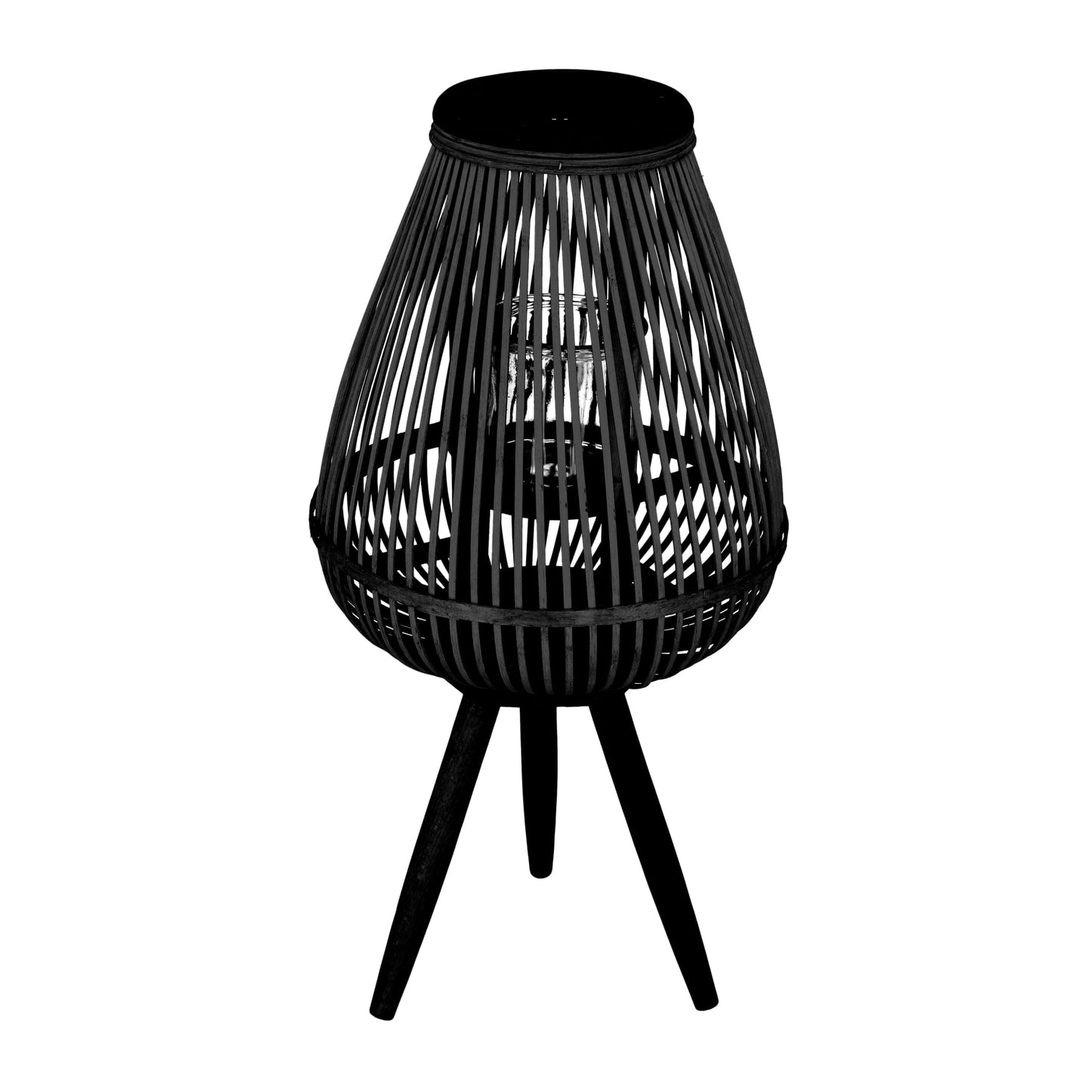 MASAYA Black Garden Lantern Bamboo Wood Outdoor Decor