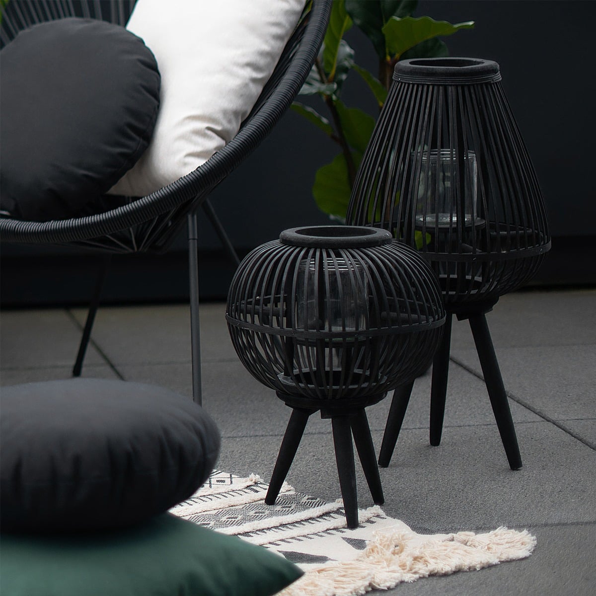 MASAYA Black Garden Lantern Bamboo Wood Outdoor Decor