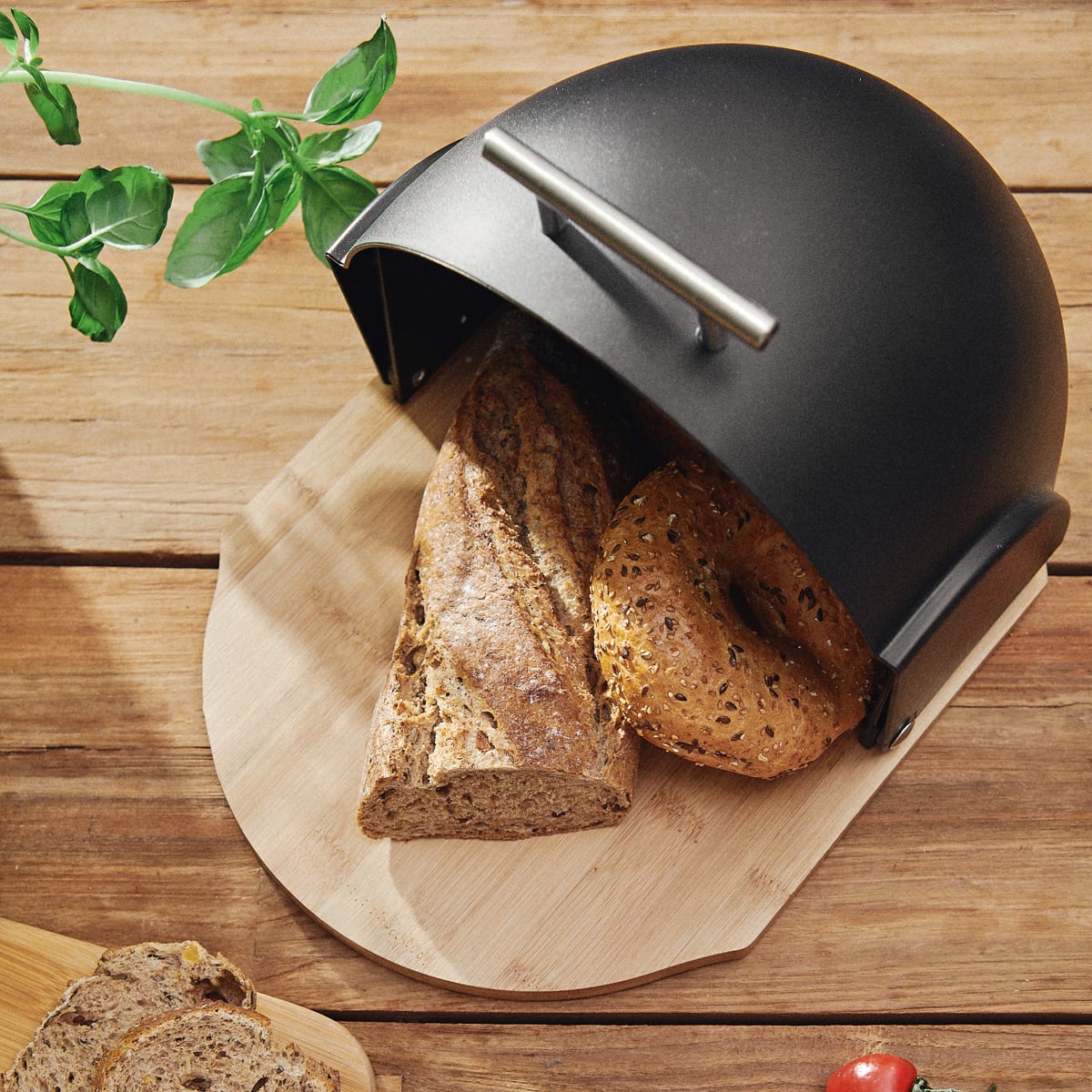 Darvin Round Black Bamboo Breadbox 37.5x27x21 cm