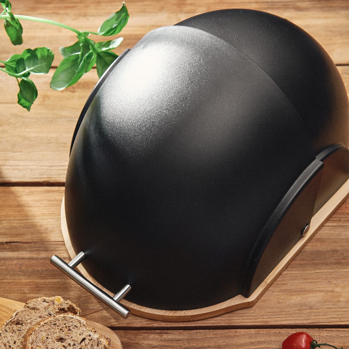 Darvin Round Black Bamboo Breadbox 37.5x27x21 cm