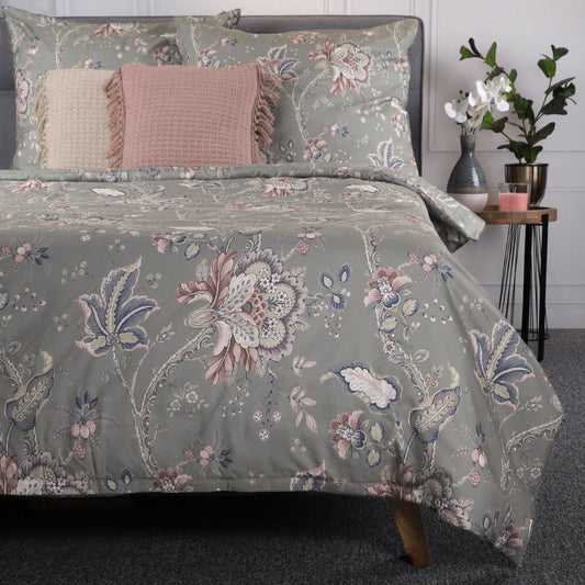 CLARAS Microfibre Grey Floral Bedding Set 200x220 cm