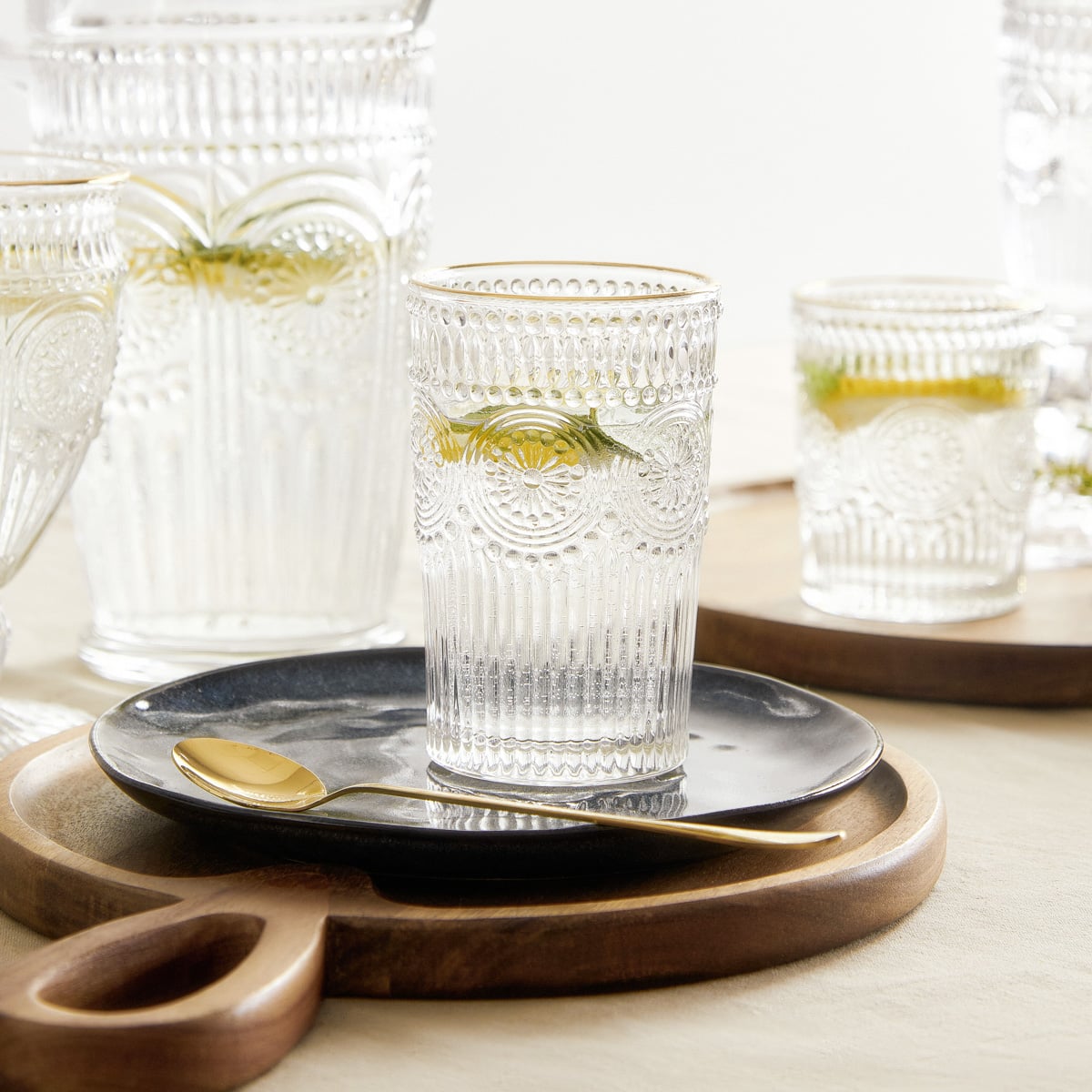 BARREL Tall Glass with Gold Rim 0.35L