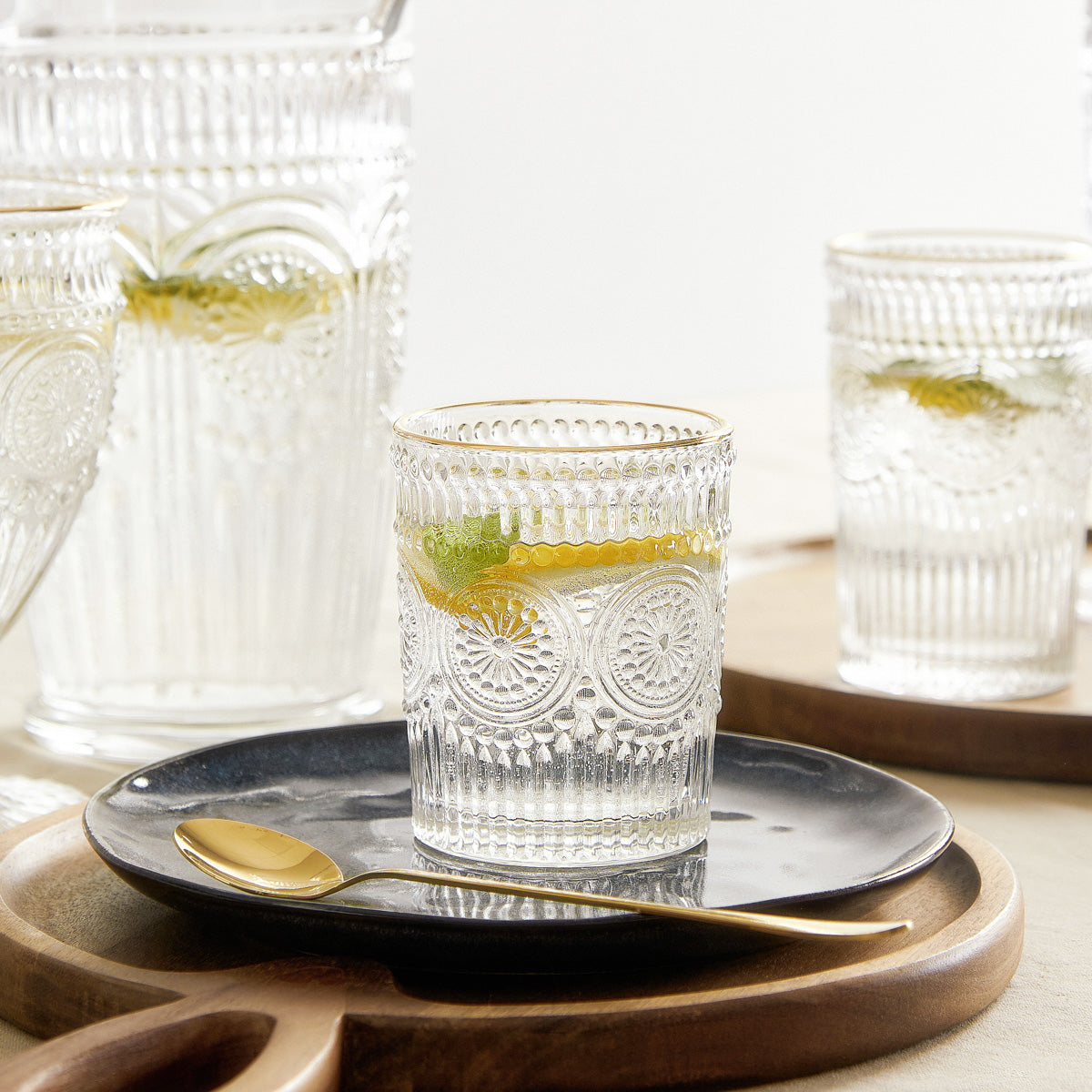BARREL Low Glass Mug with Gold Rim 0.3L