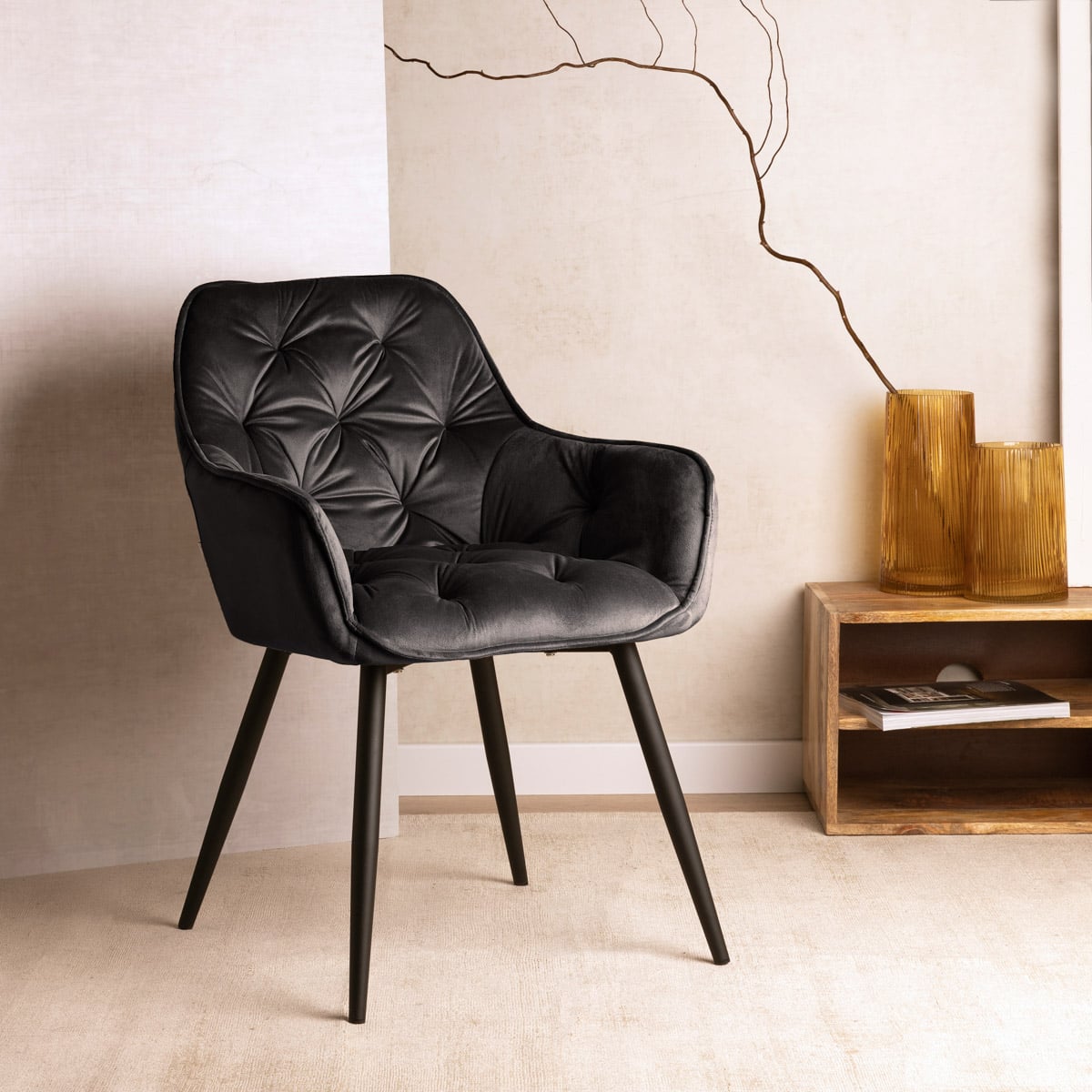 Cherry Velour Black Chair 57x63x84 cm