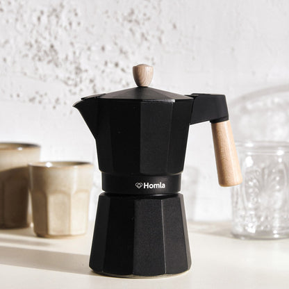 MIA MOKKA Coffee Maker Black with Wooden Handle 6 Cup