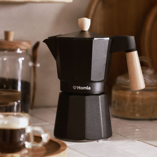 MIA MOKKA Coffee Maker Black with Wooden Handle 6 Cup