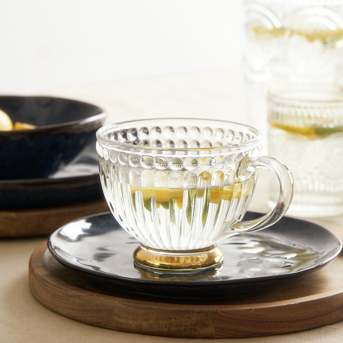 BARREL Striped Glass Cup with Golden Leg 0.36L