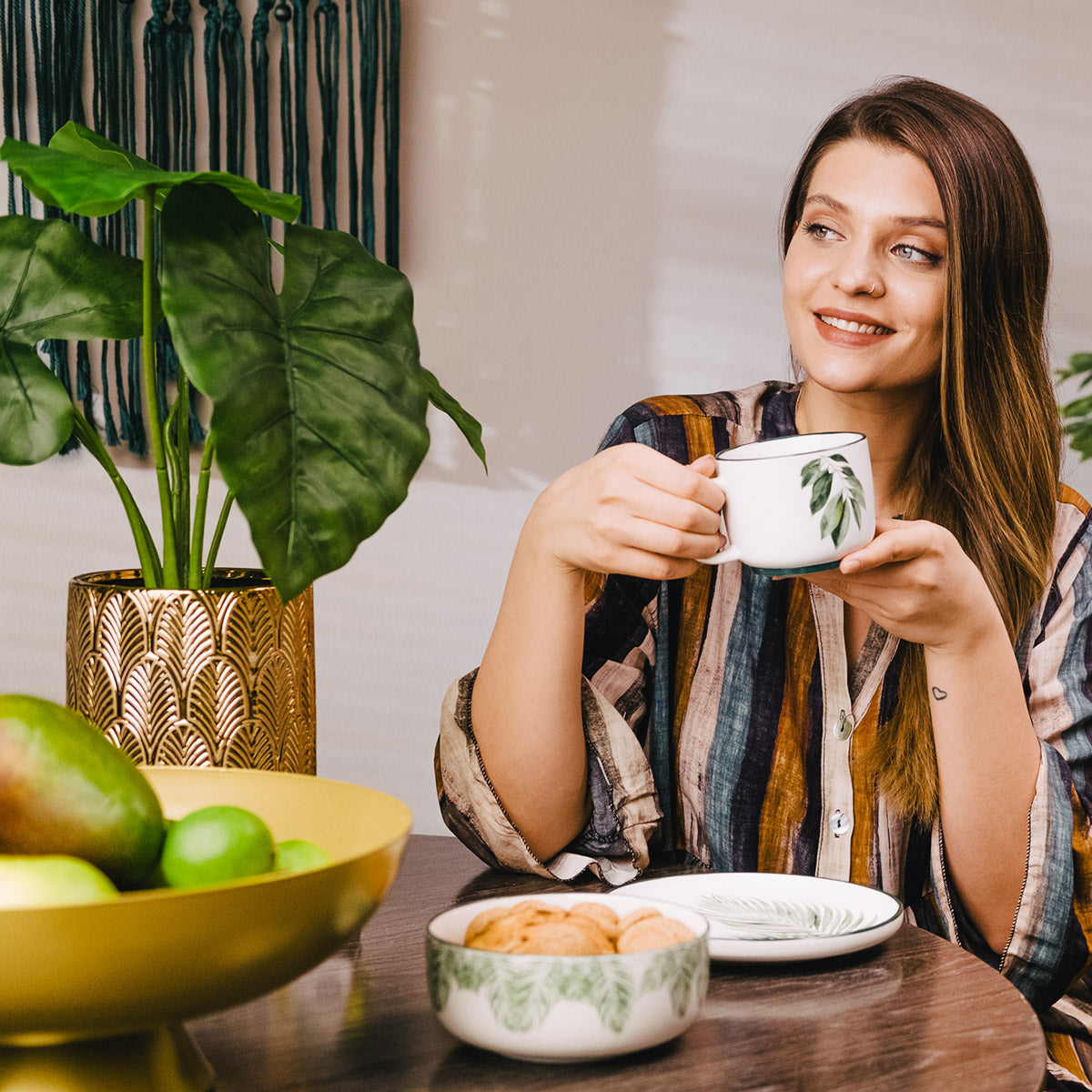 BLYDE Ceramic Mug with Rubberwood Leaf 350ml