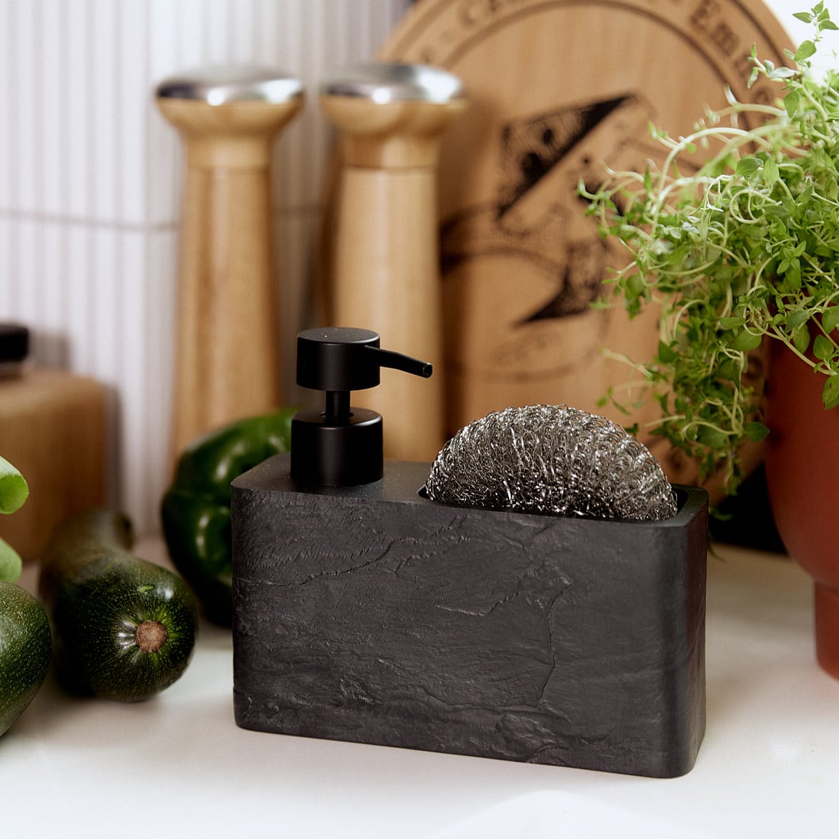 TEANA Black Soap Dispenser with Sponge Holder for Bathroom