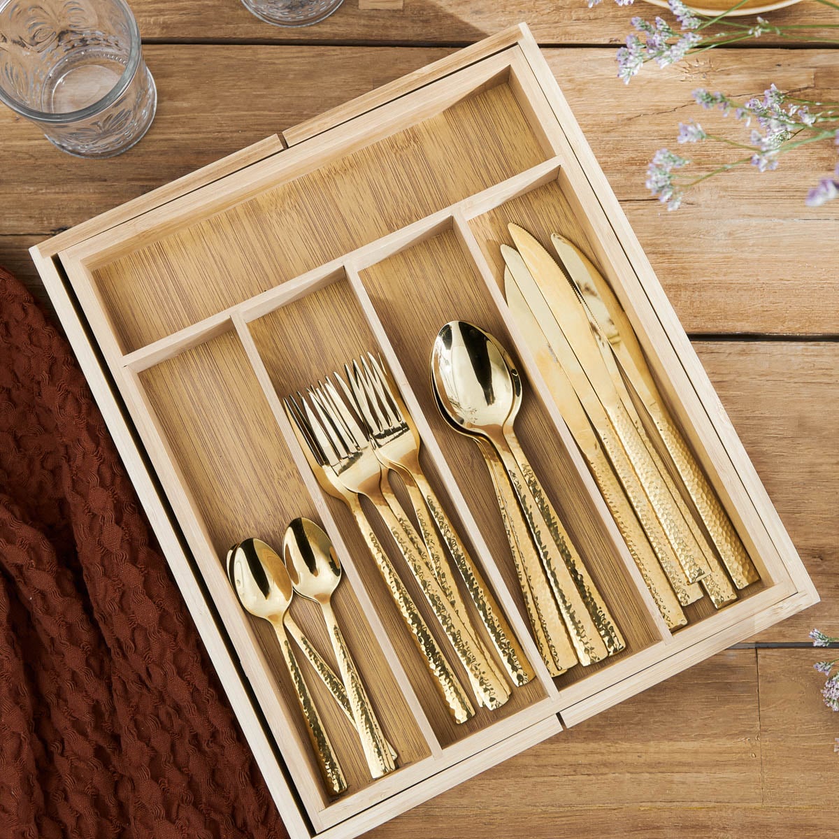 Adjustable BAMBOU Cutlery Drawer Insert | Bamboo Organizer