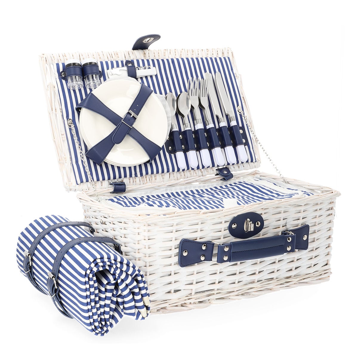 ORLANDO White Picnic Basket for 4 People with Mat 46x30x20 cm