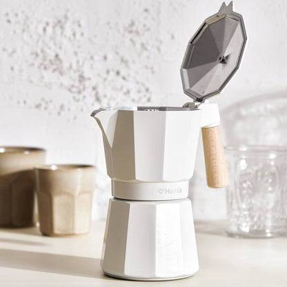 MIA MOKKA Coffee Maker Cream with Wooden Handle 6 Cup