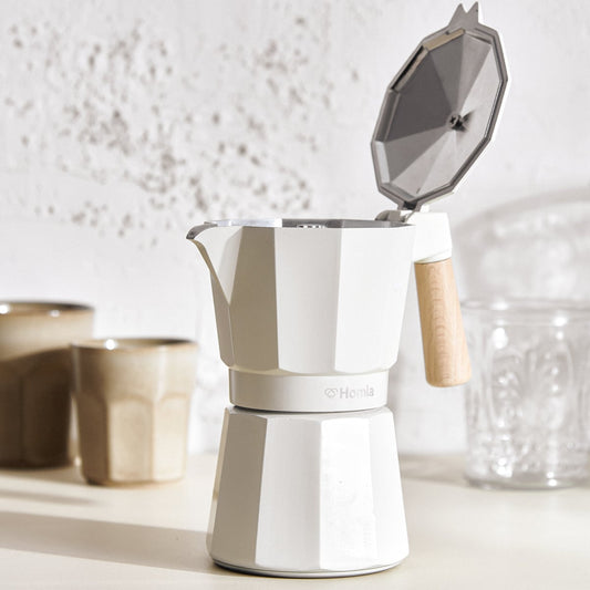 MIA MOKKA Coffee Maker Cream with Wooden Handle 6 Cup