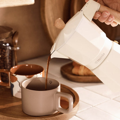 MIA MOKKA Coffee Maker Cream with Wooden Handle 6 Cup