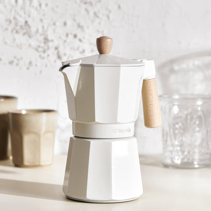 MIA MOKKA Coffee Maker Cream with Wooden Handle 6 Cup