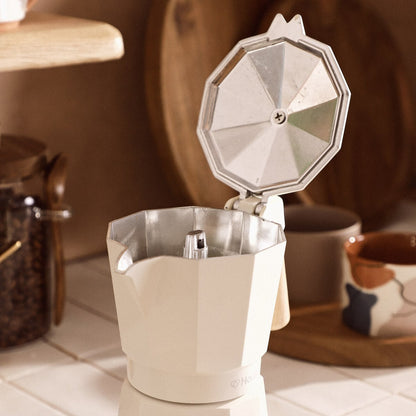 MIA MOKKA Coffee Maker Cream with Wooden Handle 6 Cup