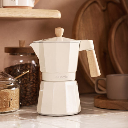 MIA MOKKA Coffee Maker Cream with Wooden Handle 6 Cup