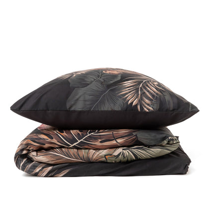 FONCE Microfibre Black Leaf Bedding Set 160x200 cm