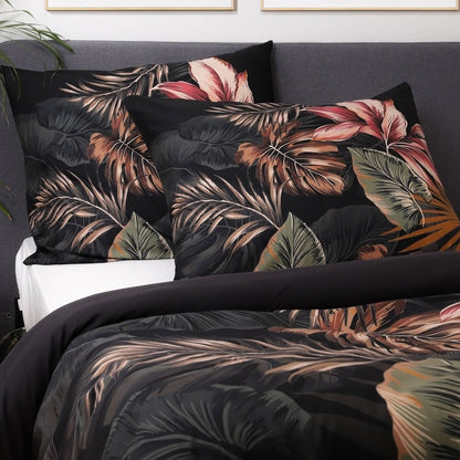 FONCE Microfibre Black Leaf Bedding Set 160x200 cm