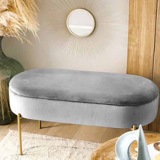 Bench LAYLA Velour Grey with Storage 91.5x41x46.5 cm