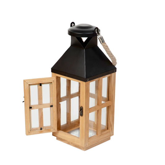 BUREL Wooden Lantern | Rustic Home Decor | 14x14x32 cm