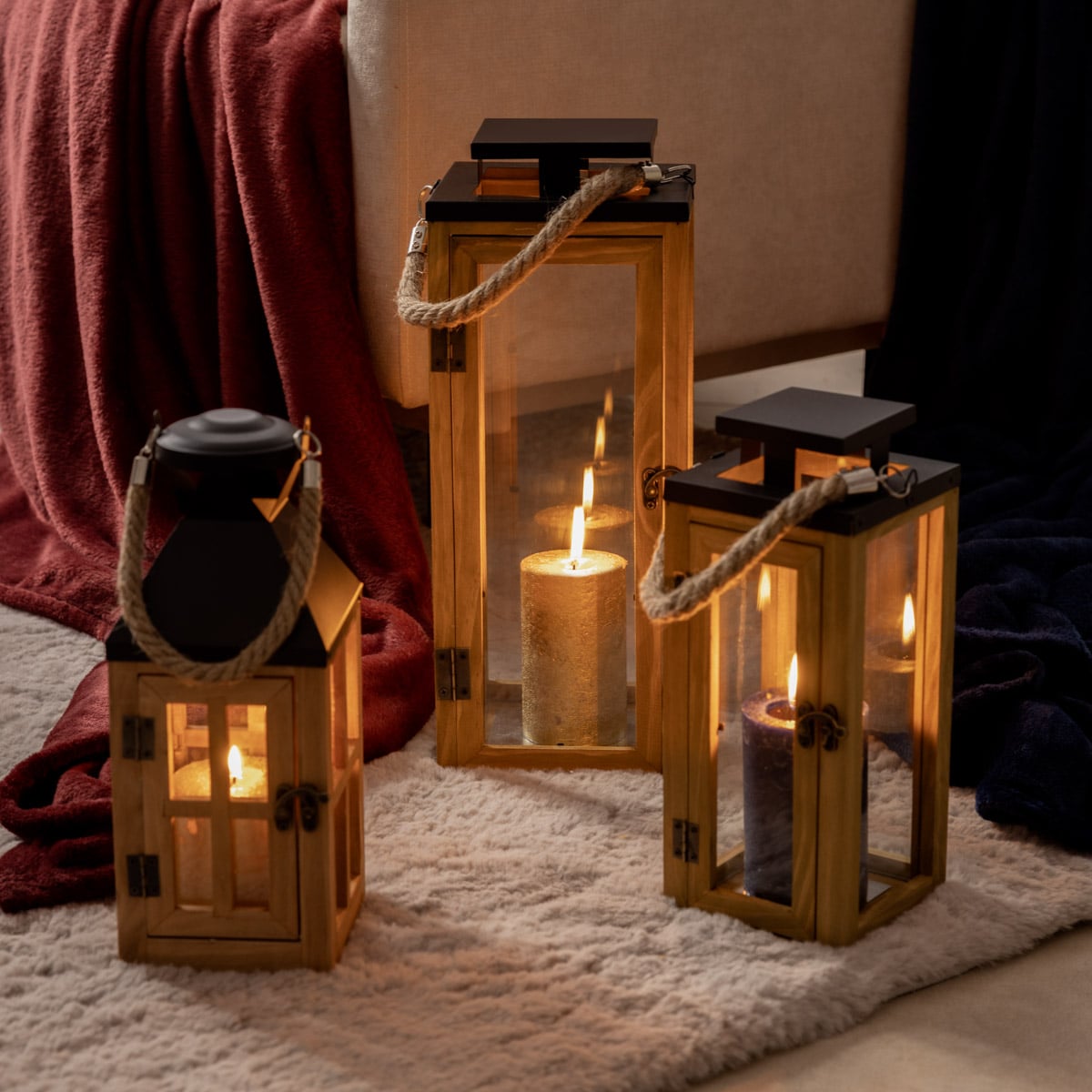 BUREL Wooden Lantern | Rustic Home Decor | 14x14x32 cm