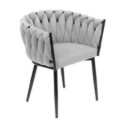 PRINSSI Velour Grey Chair with Wooden Frame - 64x54x73 cm