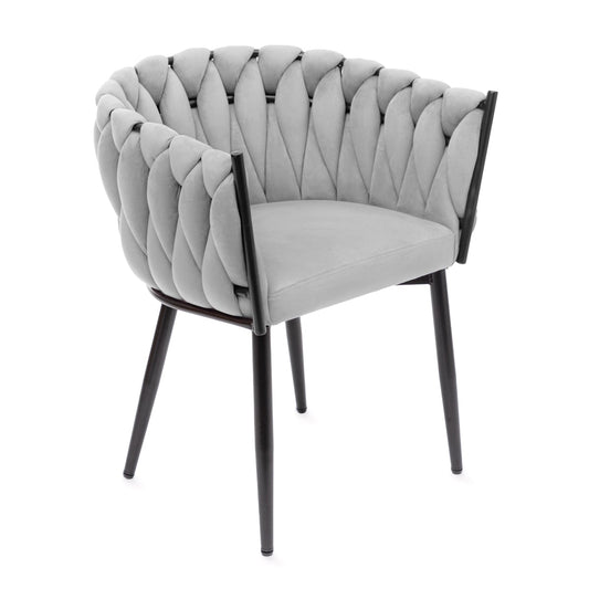PRINSSI Velour Grey Chair with Wooden Frame - 64x54x73 cm