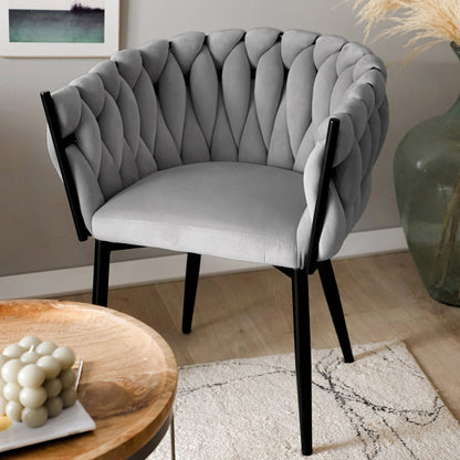 PRINSSI Velour Grey Chair with Wooden Frame - 64x54x73 cm