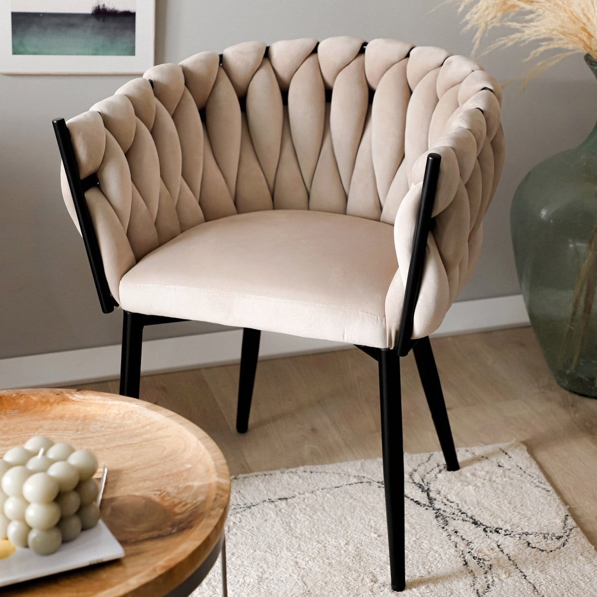 Chair PRINSSI Velour Beige 64x54x73 cm