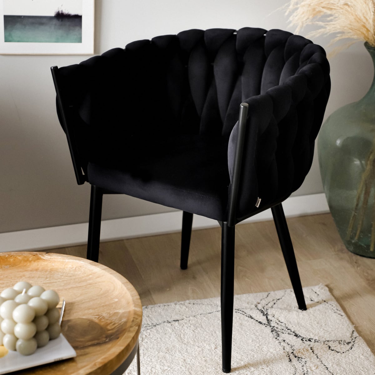 Chair PRINSSI Velour Black 64x54x73 cm