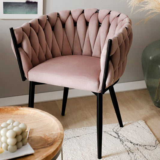 PRINSSI Velour Pink Chair with Wooden Frame - 64x54x73 cm