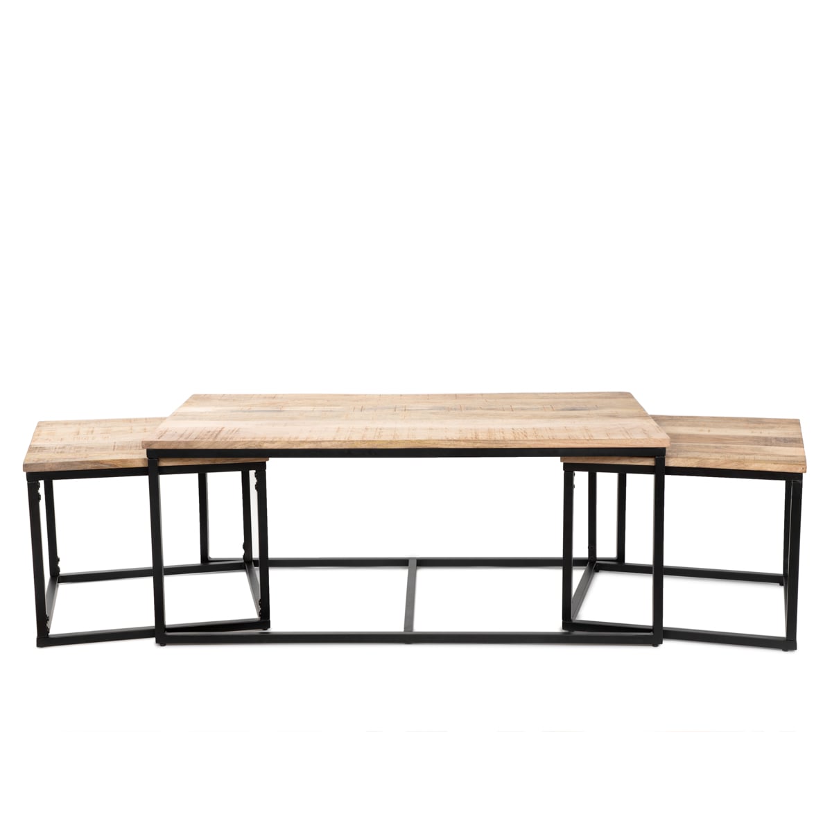 MAYA Coffee Table Set | Solid Mango Wood & Metal | 110x60x45 cm