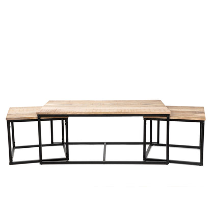 MAYA Coffee Table Set | Solid Mango Wood & Metal | 110x60x45 cm