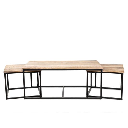 MAYA Coffee Table Set | Solid Mango Wood & Metal | 110x60x45 cm