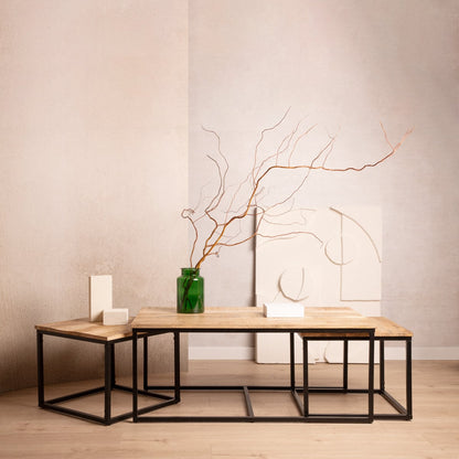 MAYA Coffee Table Set | Solid Mango Wood & Metal | 110x60x45 cm