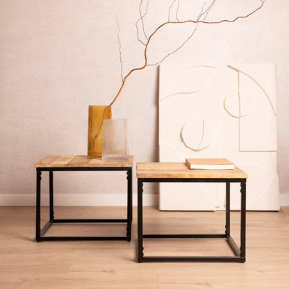 MAYA Coffee Table Set | Solid Mango Wood & Metal | 110x60x45 cm