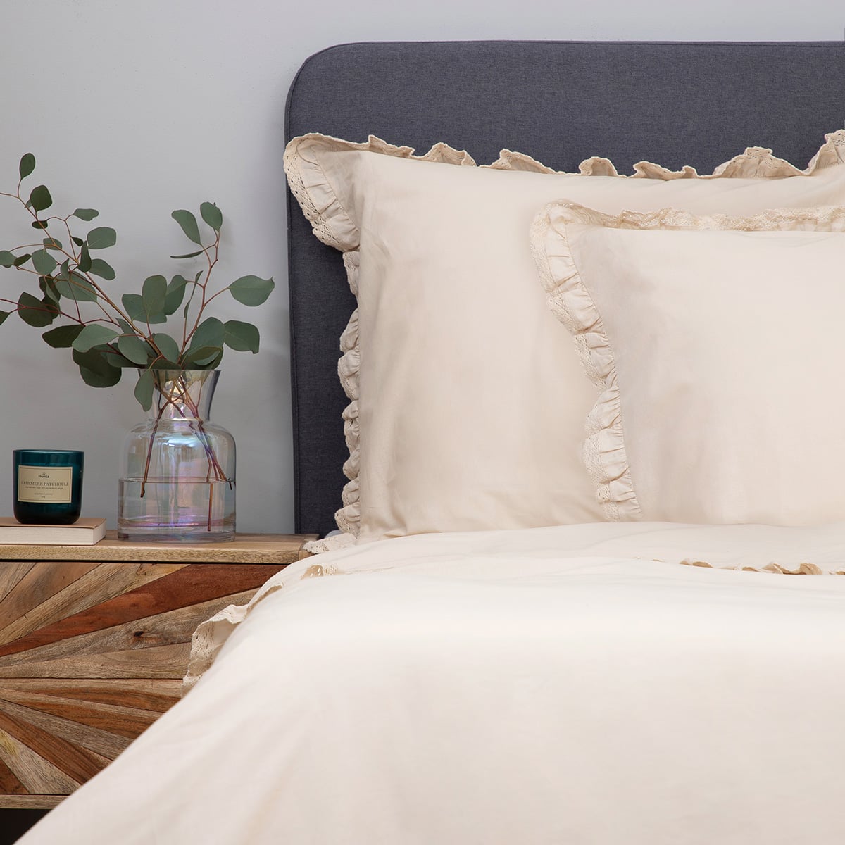 MOISES Cotton Beige Lace Bedding Set 200x220 cm Premium