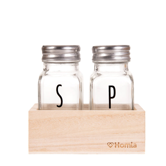 VOSCARI Salt and Pepper Shaker Set, Glass and Wood, 10 cm