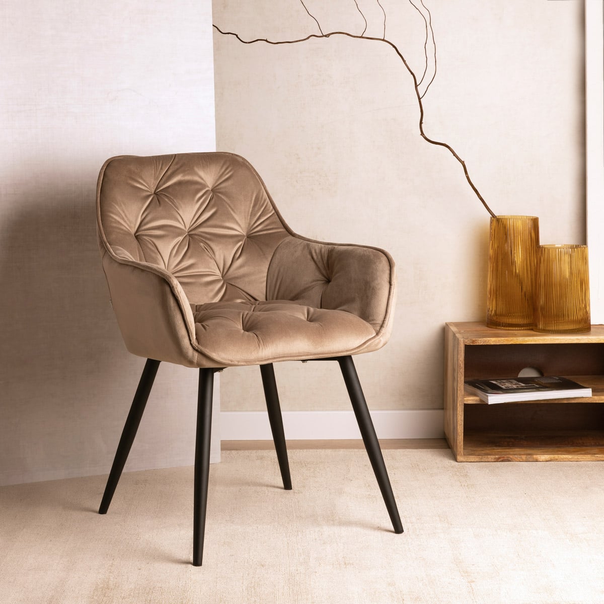 Cherry Velour Beige Chair 57x63x84 cm