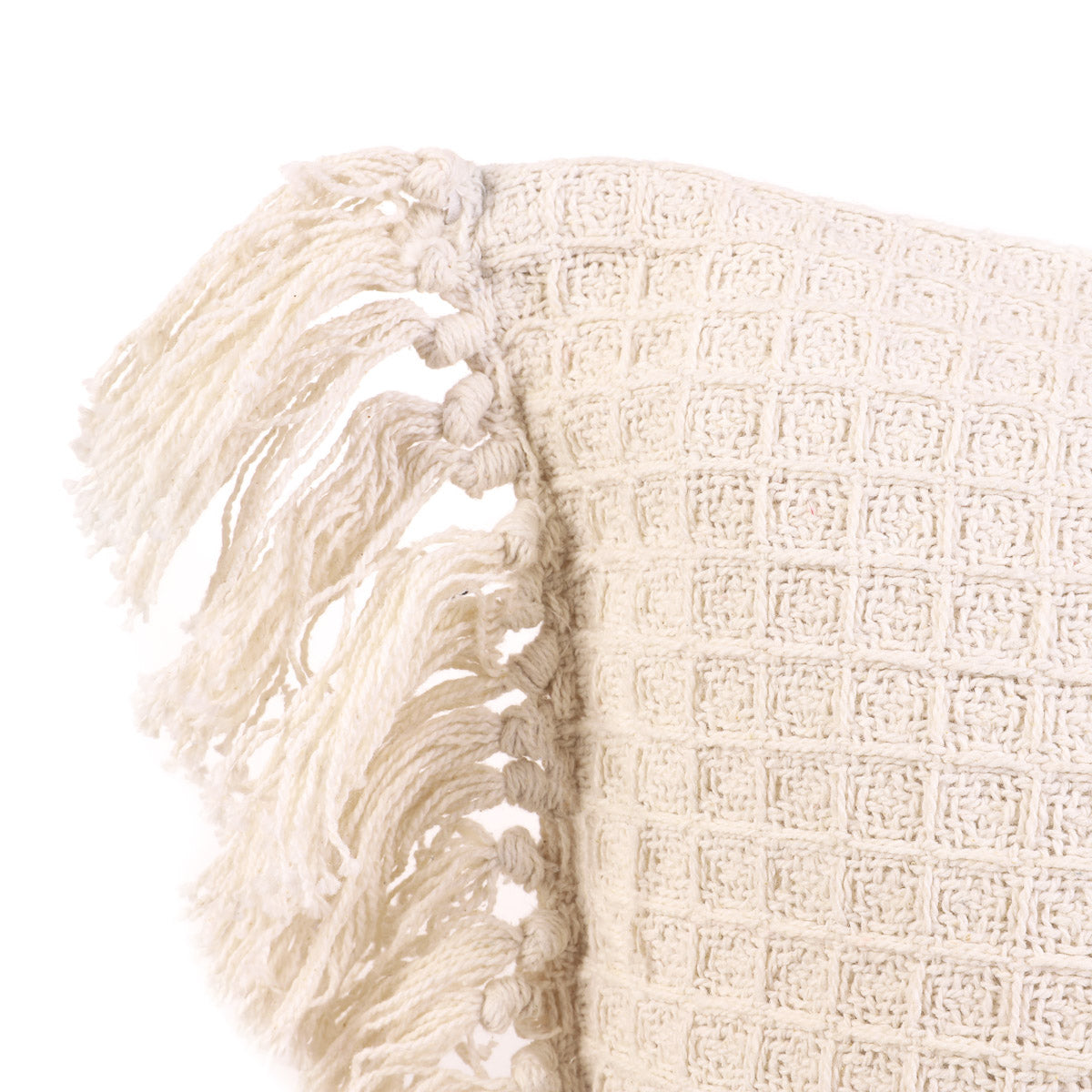 VAFFEL Ecru Pillowcase with Fringe 45x45 cm