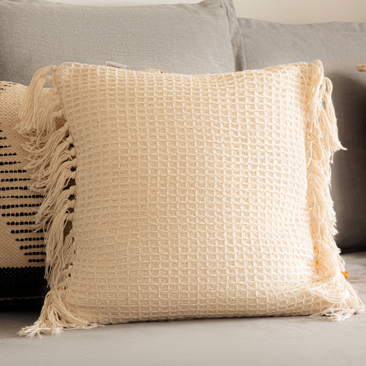 VAFFEL Ecru Pillowcase with Fringe 45x45 cm