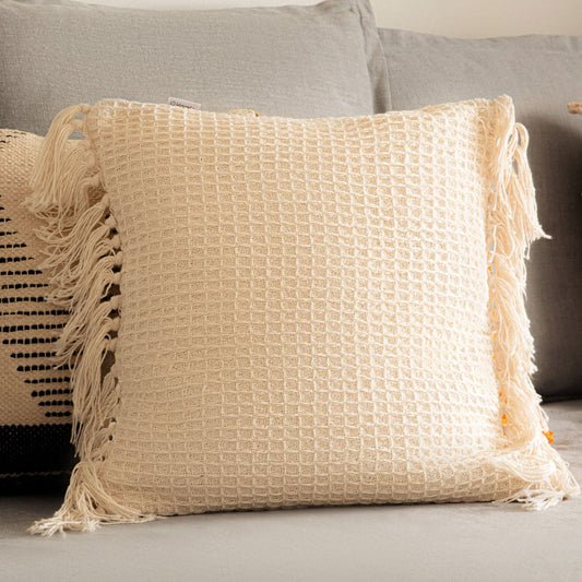 VAFFEL Ecru Pillowcase with Fringe 45x45 cm