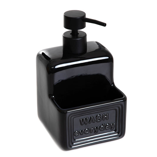 SYLAN Black Soap Dispenser with Sponge Holder 12x12x19 cm