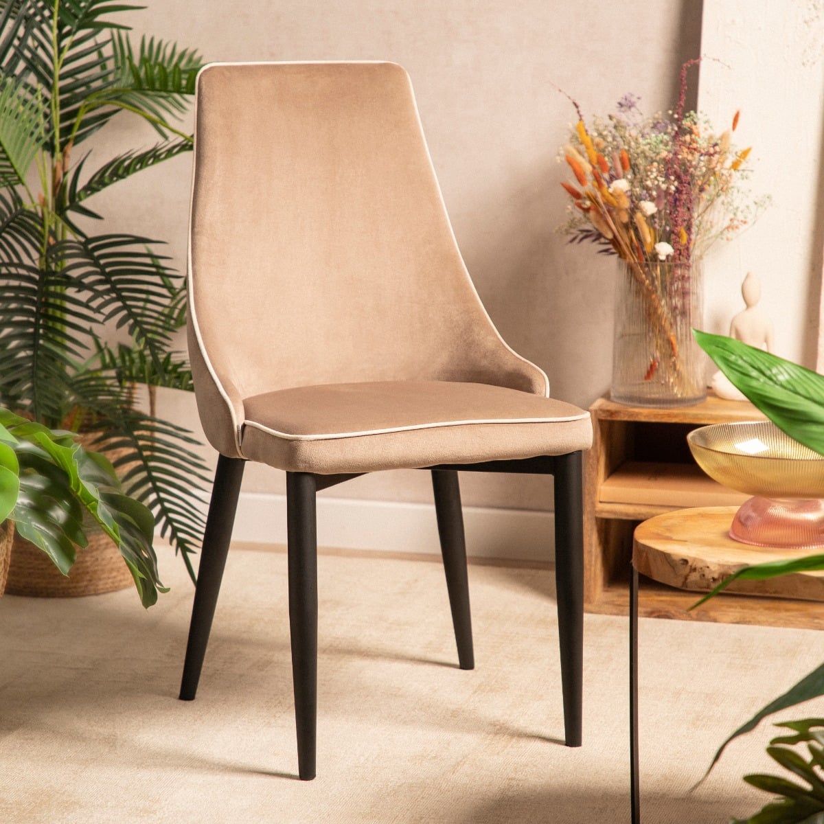 Chair LOUIS RIBBON Velour Beige 55x50x56 cm