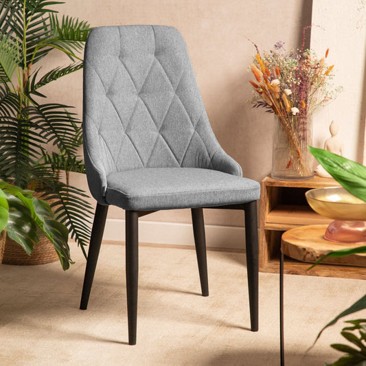 Louis Quilter Chair in Grey Fabric with Metal Legs