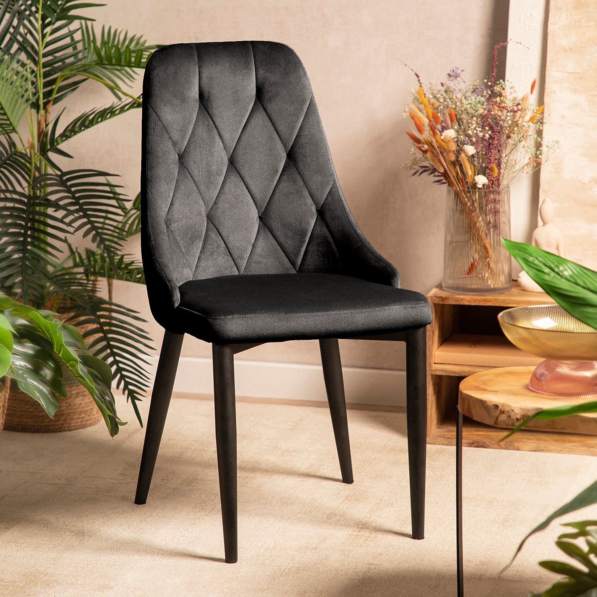 Louis Quilter Velour Black Chair 55x50x56 cm