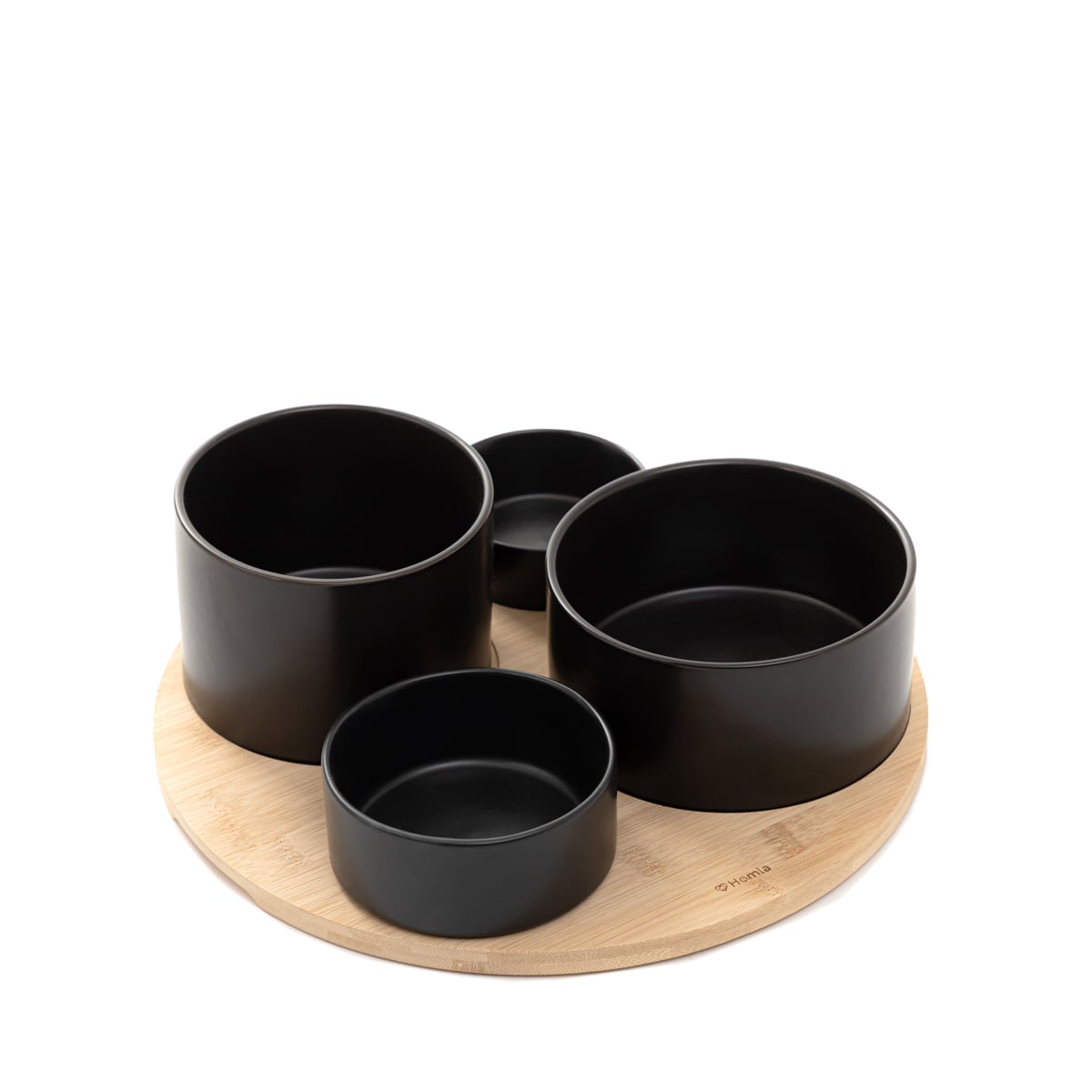 YIFAN Set of 5 Black Stoneware Serving Bowls 33 cm
